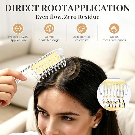 Hair Oil Applicator Comb, Refillable Scalp Massager & Liquid Dispenser with Storage Base
